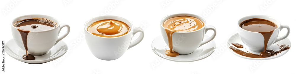 Coffee cup with spreading sauce, isolated on a white background. Mix Collection PNG. Coffee cup with spreading sauce, isolated on a white background. Mix Collection PNG.