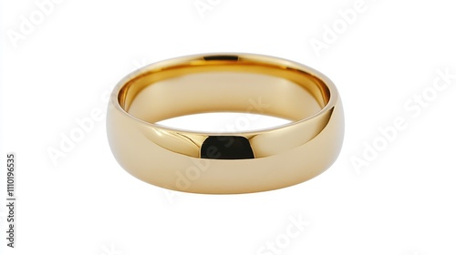 Elegant gold wedding band with a minimalist design showcasing shine and smooth finish on a pristine white background