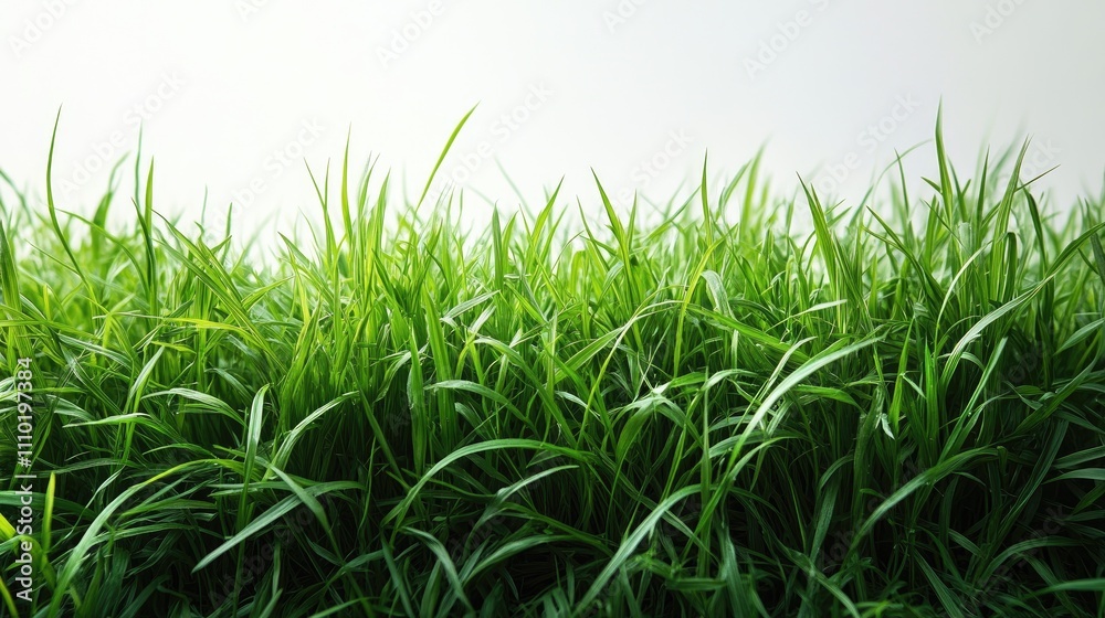 Obraz premium Close up of vibrant green grass blades isolated against a white background for nature and gardening themes