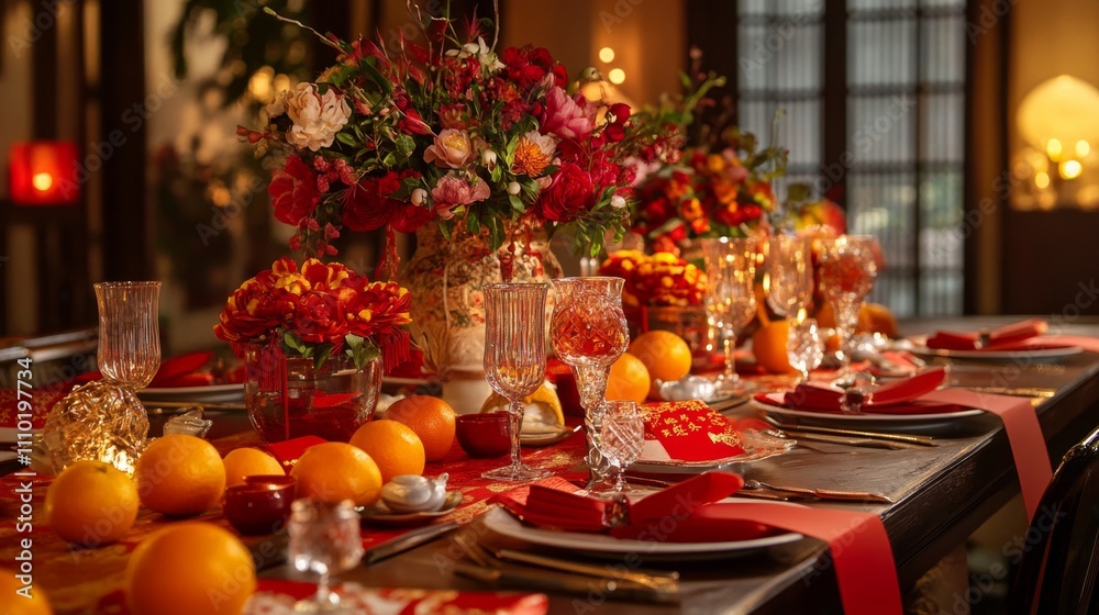 Obraz premium Exquisite Table Setting for Chinese New Year Celebration