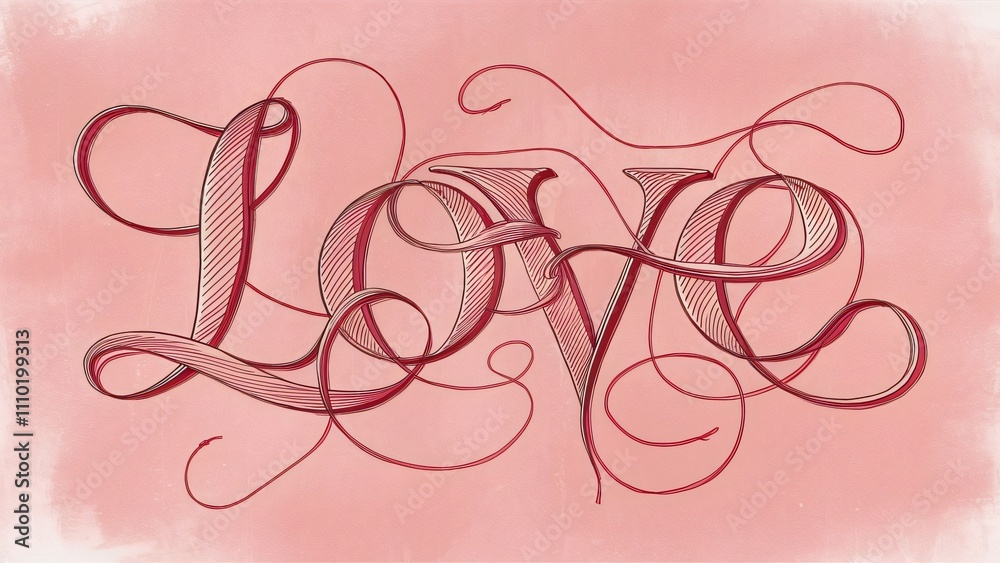 Fototapeta premium Elegant Calligraphic Love Design, Romantic Valentine's Day Art, Wedding Invitation, Typography