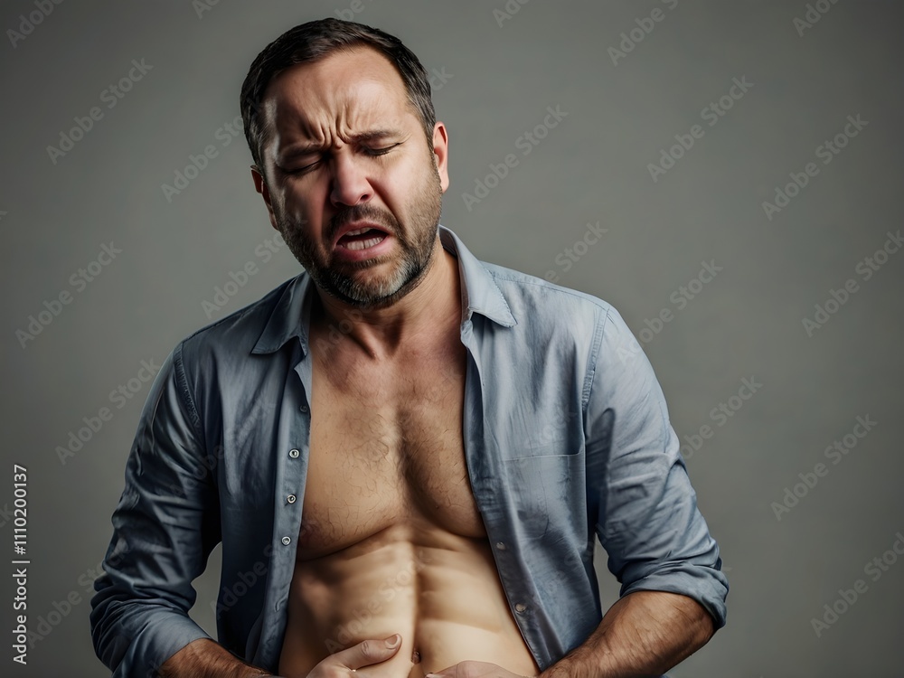 a man is holding his stomach because he is in pain a man is holding his stomach because he is in pain