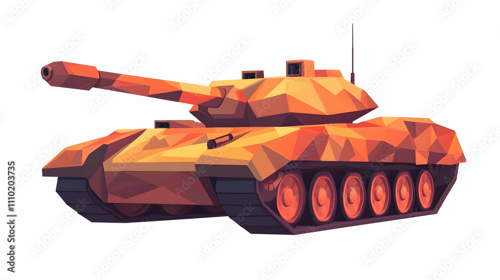 A stylized, geometric representation of a tank in vibrant colors. A stylized, geometric representation of a tank in vibrant colors.
