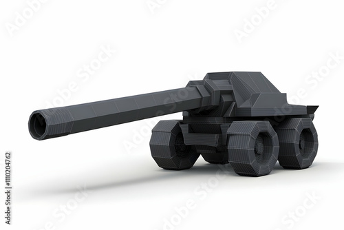 A geometric tank model with a long barrel on four wheels, designed for visual representation. photo