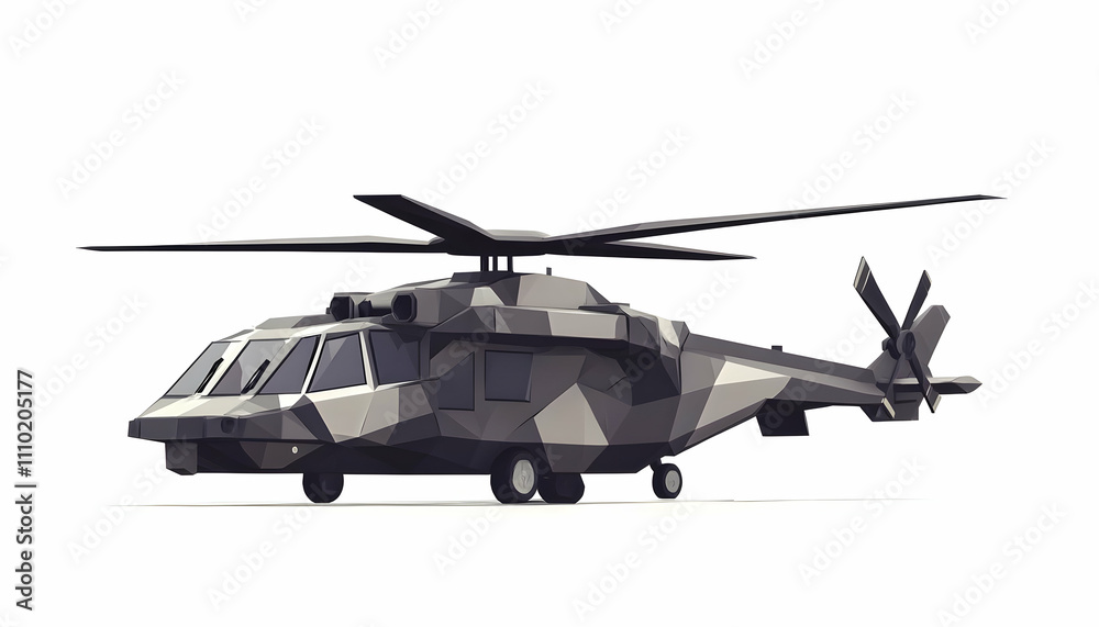Fototapeta premium A stylized, low-poly helicopter design showcasing modern military aesthetics.