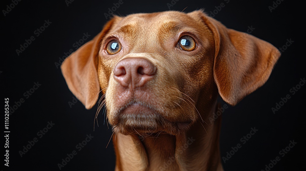 Charming vizsla portrait with expressive eyes isolated on a dark background highlighting its unique features and warm colors Charming vizsla portrait with expressive eyes isolated on a dark background highlighting its unique features and warm colors