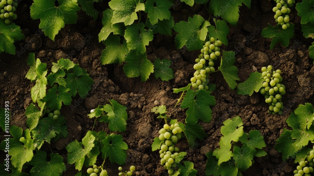 Vineyards of Sauvignon Blanc grapes thriving on diverse soils with flint stones for dry white wine production in a picturesque landscape Vineyards of Sauvignon Blanc grapes thriving on diverse soils with flint stones for dry white wine production in a picturesque landscape
