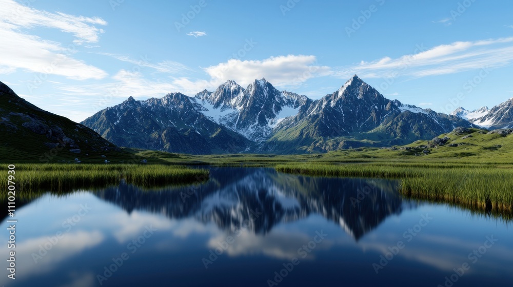Fototapeta premium A beautiful mountain range with a lake in the foreground