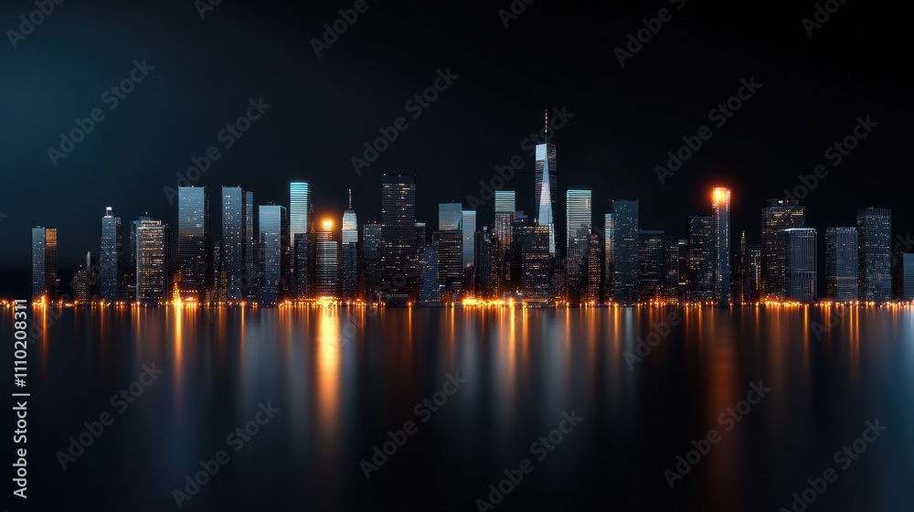 Fototapeta premium A city skyline is reflected in the water