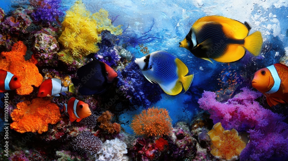 Fototapeta premium A colorful fish tank with a variety of fish swimming around