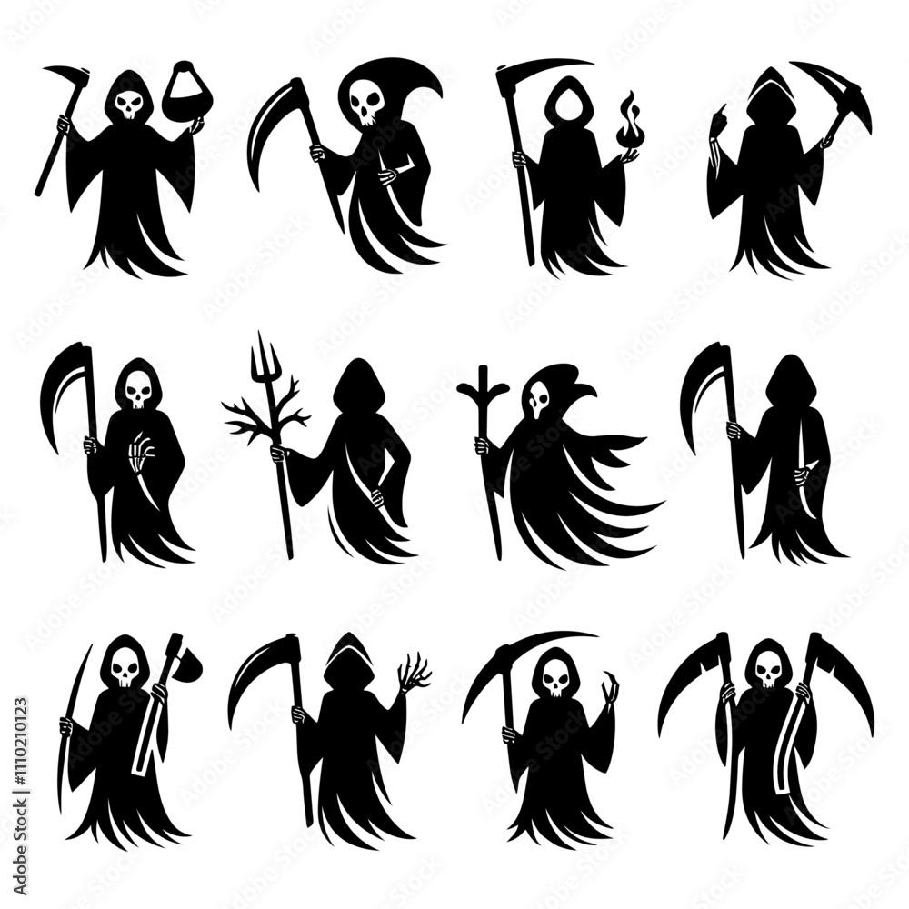 Grim Reaper Collection: A Set of 12 Spooky Halloween Illustrations Grim Reaper Collection: A Set of 12 Spooky Halloween Illustrations