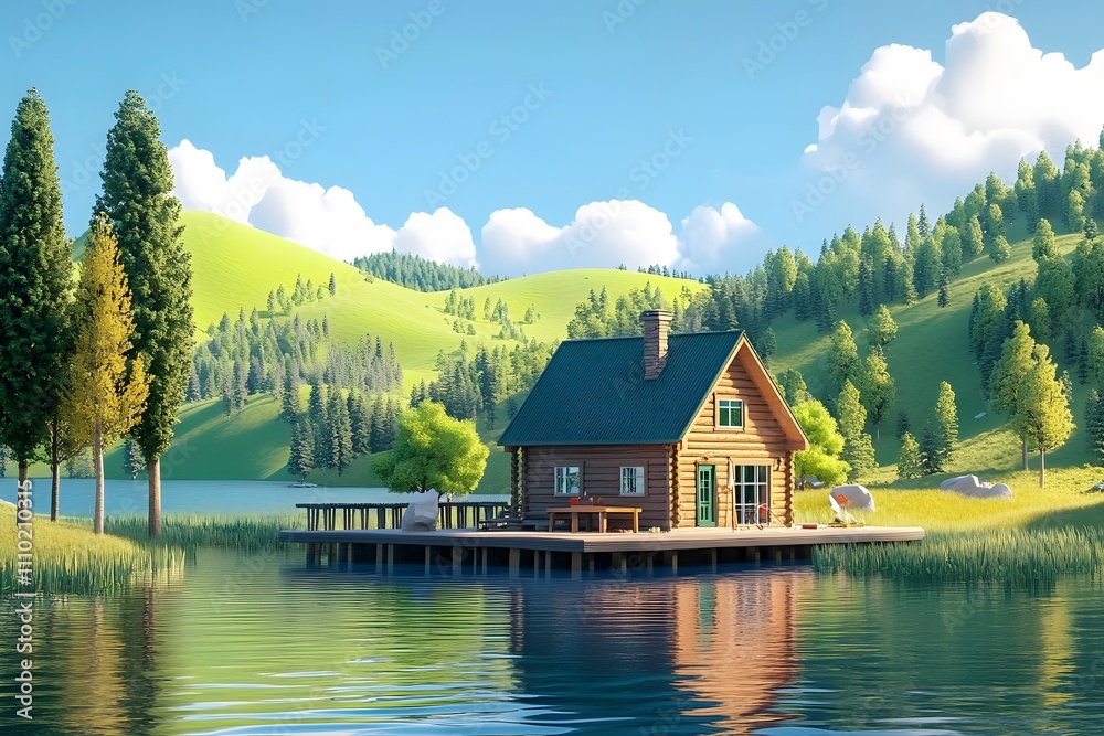 Fototapeta premium The local fisherman's cottage illustration 