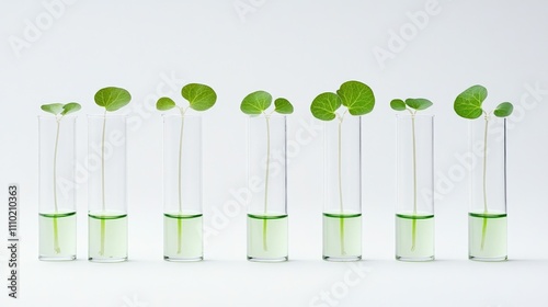 Centella asiatica leaves in test tubes for cosmetic research and biological experiments on plant extraction and applications in skincare products photo