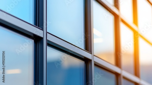 Modern Architecture and Urban Aesthetics: An up-close perspective captures the reflective glass facade of a contemporary building, showcasing the interplay of light and form in an urban environment.