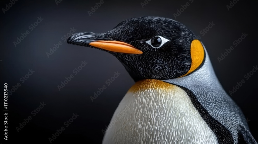 Naklejka premium A penguin with orange beak and orange feet is standing on a black background