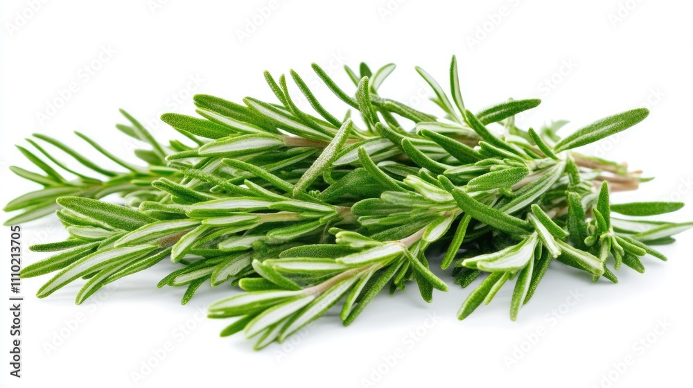 Fresh rosemary sprigs arranged on a clean white background highlighting vibrant green leaves ideal for culinary and herbal design purposes Fresh rosemary sprigs arranged on a clean white background highlighting vibrant green leaves ideal for culinary and herbal design purposes