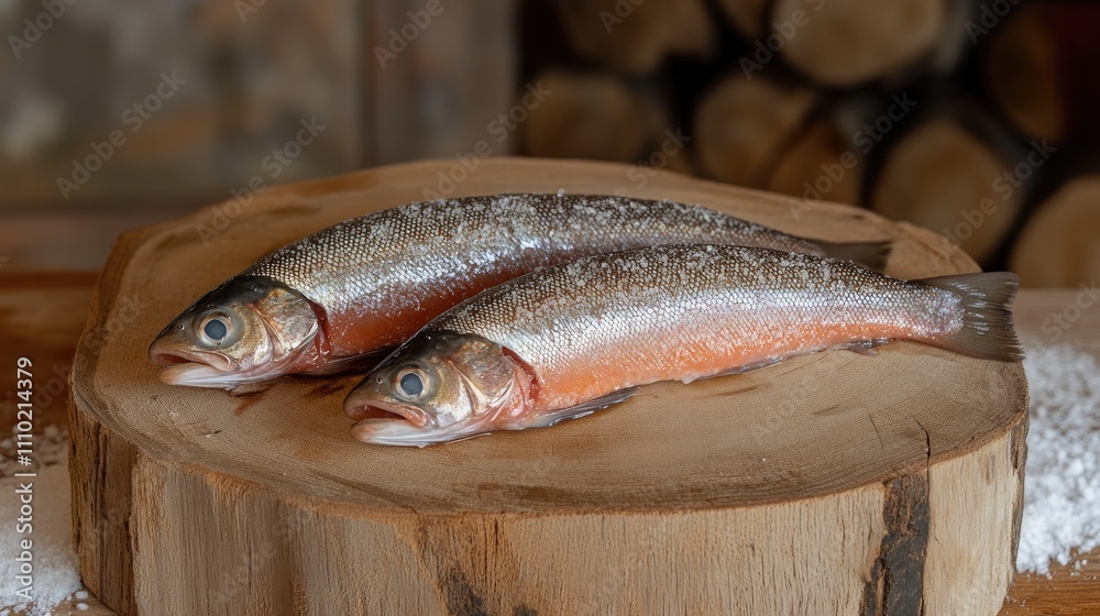 Fresh uncooked tilapia fish placed on a rustic wooden board background ready for preparation and cooking in a cozy kitchen setting Fresh uncooked tilapia fish placed on a rustic wooden board background ready for preparation and cooking in a cozy kitchen setting