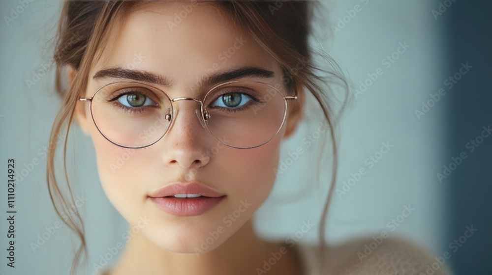 Close-up portrait of a young woman wearing glasses. Close-up portrait of a young woman wearing glasses.