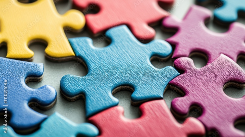 An abstract assembly of multi-colored interlocking puzzle pieces forming a unified, cohesive image on a clean surface, Symbolizing the integration of diverse elements into a single An abstract assembly of multi-colored interlocking puzzle pieces forming a unified, cohesive image on a clean surface, Symbolizing the integration of diverse elements into a single