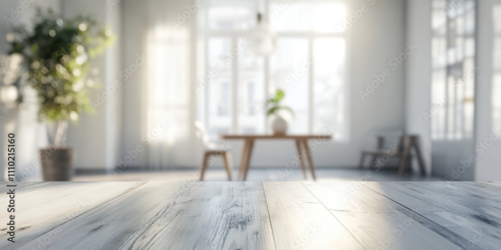 Bright and Airy Interior Design: A Modern White Room with Wooden Table and Sunlight Bright and Airy Interior Design: A Modern White Room with Wooden Table and Sunlight