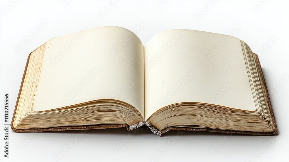 open notebook with blank pages and worn edges placed on a clean white surface for creative and educational use open notebook with blank pages and worn edges placed on a clean white surface for creative and educational use