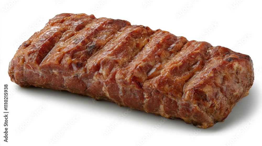 Savory cooked meatloaf displayed on a clean white surface highlighting texture and appetizing appearance for culinary purposes Savory cooked meatloaf displayed on a clean white surface highlighting texture and appetizing appearance for culinary purposes