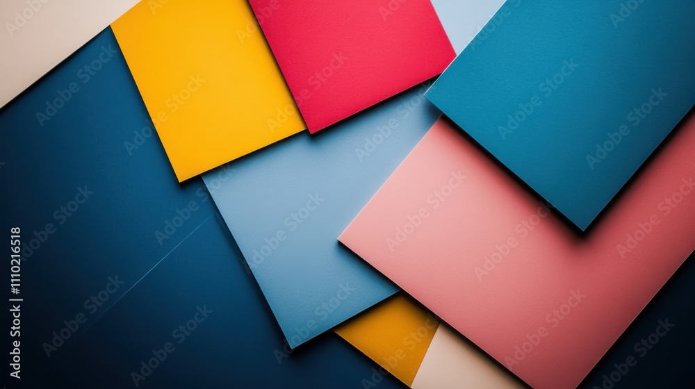 An abstract composition of multi-colored geometric shapes intersecting and blending into a cohesive, dynamic structure on a smooth surface An abstract composition of multi-colored geometric shapes intersecting and blending into a cohesive, dynamic structure on a smooth surface
