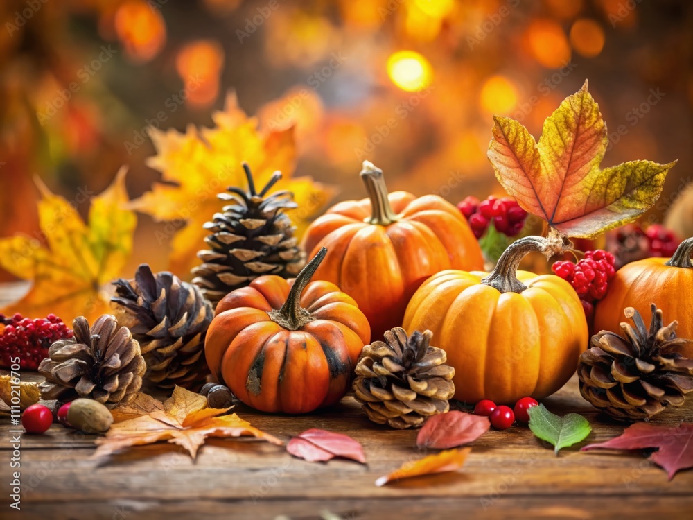 Autumn Still Life with Pumpkins, Colorful Leaves, and Pinecones for Cozy Fall Season Decor and Thanksgiving Backgrounds Autumn Still Life with Pumpkins, Colorful Leaves, and Pinecones for Cozy Fall Season Decor and Thanksgiving Backgrounds