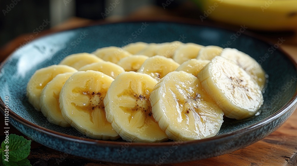 Freshly sliced ripe bananas arranged on a plate showcasing their creamy texture and natural sweetness perfect for culinary presentations. Freshly sliced ripe bananas arranged on a plate showcasing their creamy texture and natural sweetness perfect for culinary presentations.