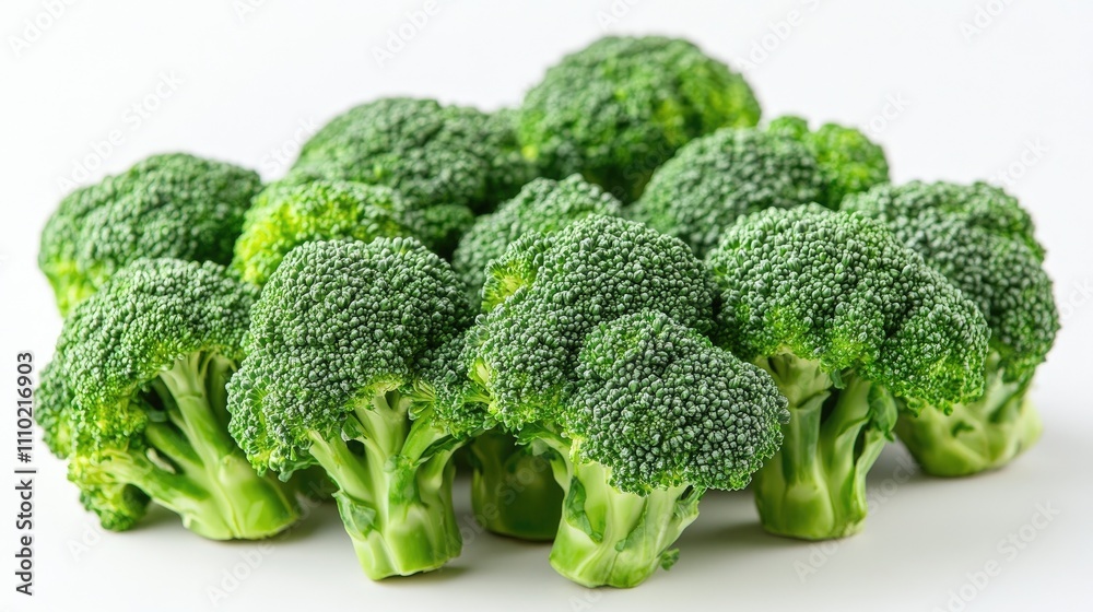 Fresh green broccoli bunch on a clean white background showcasing healthy eating and vibrant vegetables for nutrition and cooking concepts. Fresh green broccoli bunch on a clean white background showcasing healthy eating and vibrant vegetables for nutrition and cooking concepts.