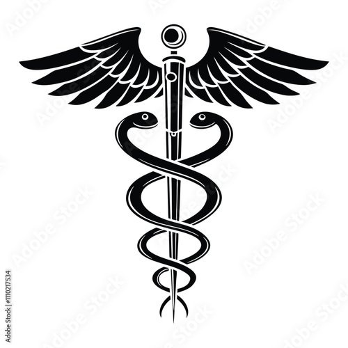 Healthcare and Medicine Icon: Winged Caduceus with Snakes for Professional Design, ai generated
