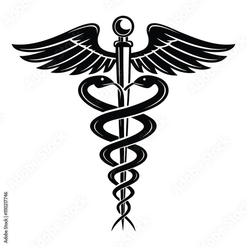 Healthcare and Medicine Icon: Winged Caduceus with Snakes for Professional Design, ai generated
