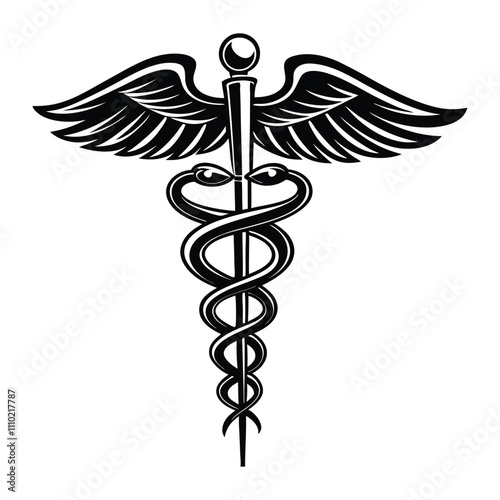 Healthcare and Medicine Icon: Winged Caduceus with Snakes for Professional Design, ai generated
