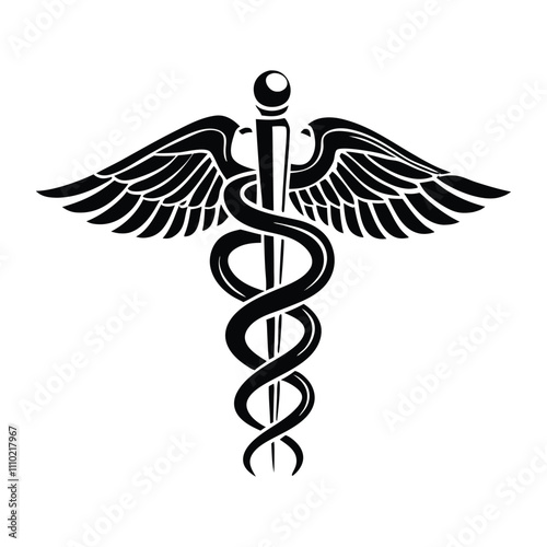 Healthcare and Medicine Icon: Winged Caduceus with Snakes for Professional Design, ai generated
