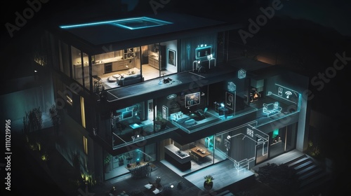 Wallpaper Mural Illustration of a smart home with labeled devices showcasing energy-efficient appliances and practices like LED lighting and timers Torontodigital.ca