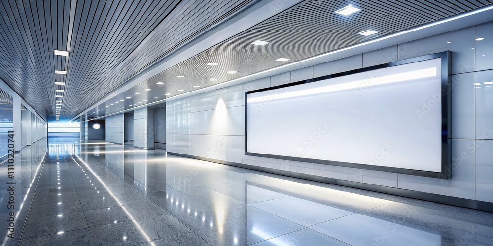 Obraz premium Bright White Hallway with Billboard, Illuminated with Soft Glow, Creating a Modern, Minimalistic Space Perfect for Generative Illustrations and Innovative Designs