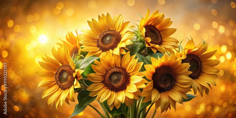 A bouquet of sunflowers basking in a golden light, their petals unfurling like the sun's rays, creating a visual symphony of vibrant hues and natural beauty. A bouquet of sunflowers basking in a golden light, their petals unfurling like the sun's rays, creating a visual symphony of vibrant hues and natural beauty.