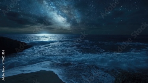 Wallpaper Mural Stunning Milky Way Over Ocean Waves in Night Sky with Starry Background Torontodigital.ca