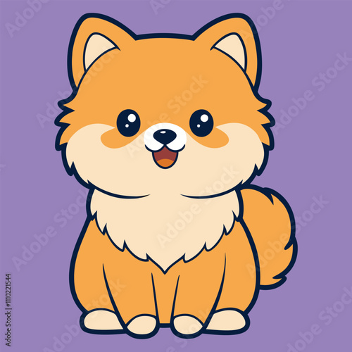 Cute Cartoon Pomeranian  Dog Sitting Vector Illustration 