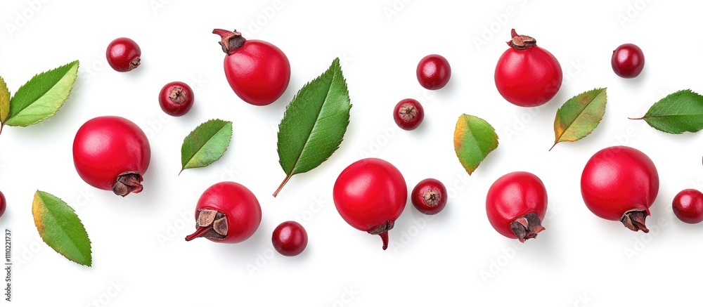 Rosehip flowers and berries arranged artistically with leaves on a clean white background ideal for botanical or health themes. Rosehip flowers and berries arranged artistically with leaves on a clean white background ideal for botanical or health themes.
