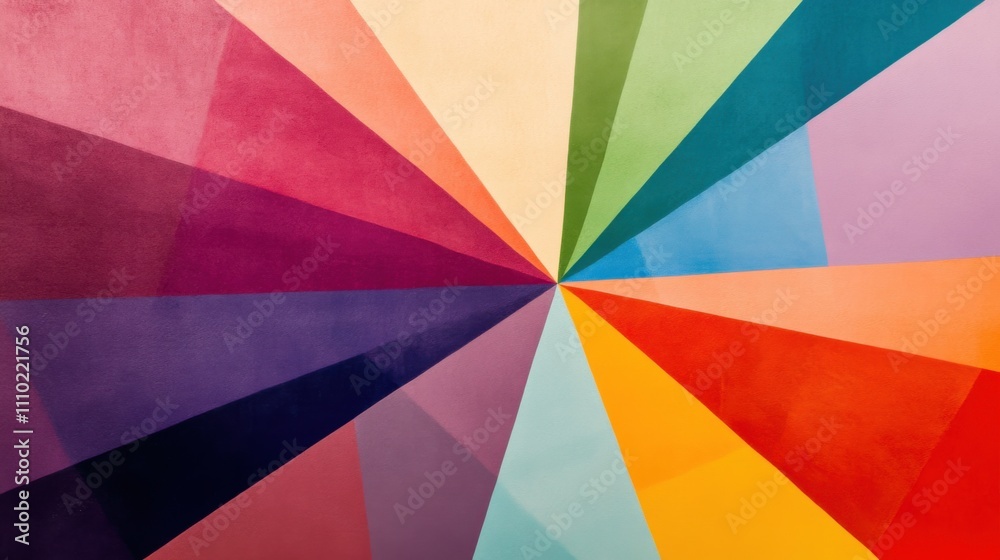 Fototapeta premium An abstract depiction of multi-colored geometric shapes converging to form a unified, intricate pattern on a smooth backdrop