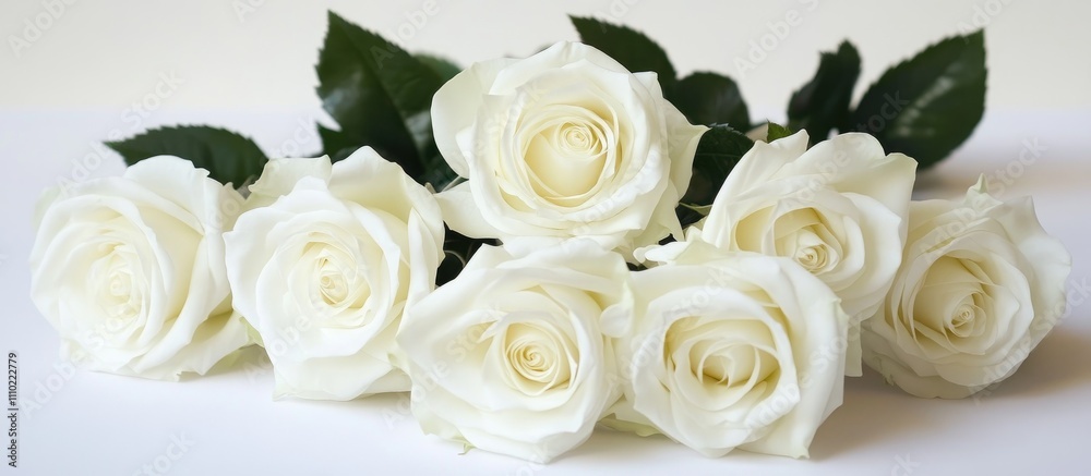 White Roses Elegant Wedding Table Centerpiece Beautiful Bouquets of Fresh White Roses with Green Leaves for Wedding Decor