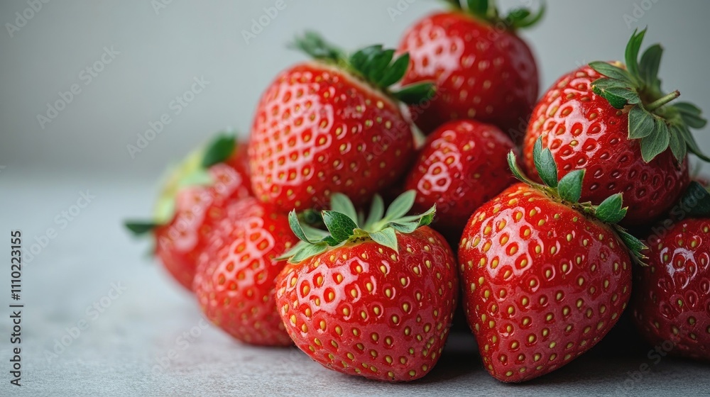 Vibrant heap of fresh ripe red strawberries on a neutral background showcasing their natural texture and color freshness Vibrant heap of fresh ripe red strawberries on a neutral background showcasing their natural texture and color freshness