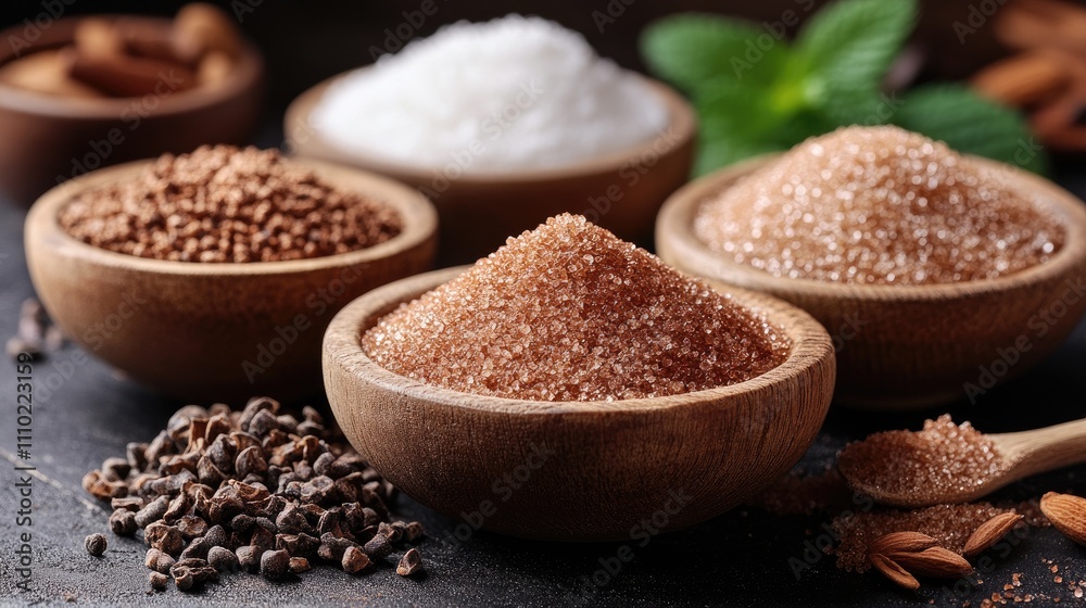 Natural Sweeteners for a Healthy Lifestyle Focused on Sugar Alternatives in Bowl Presentation Natural Sweeteners for a Healthy Lifestyle Focused on Sugar Alternatives in Bowl Presentation