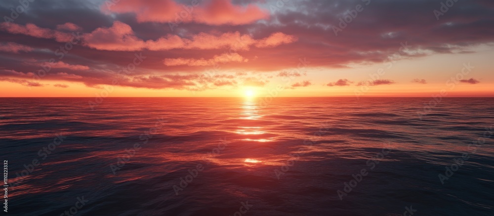 tranquil sunset over calm summer sea with vibrant colors reflecting on water surface