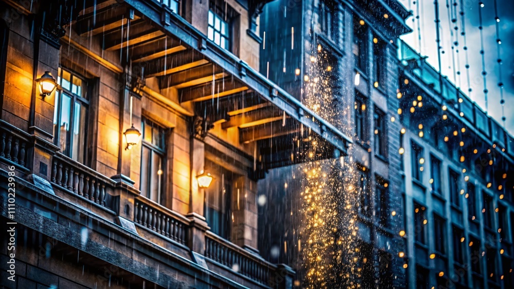 Fototapeta premium Captivating Architectural Photography of Raindrops Falling on a Dark Background, Perfect for Evoking Mood and Atmosphere in Your Visual Projects