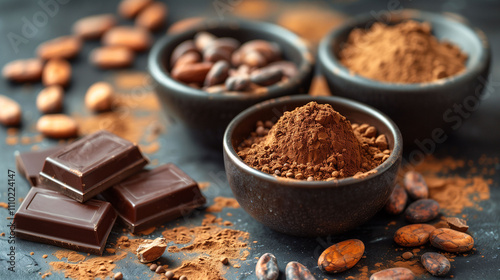 Assorted Chocolate Ingredients on Dark Surface