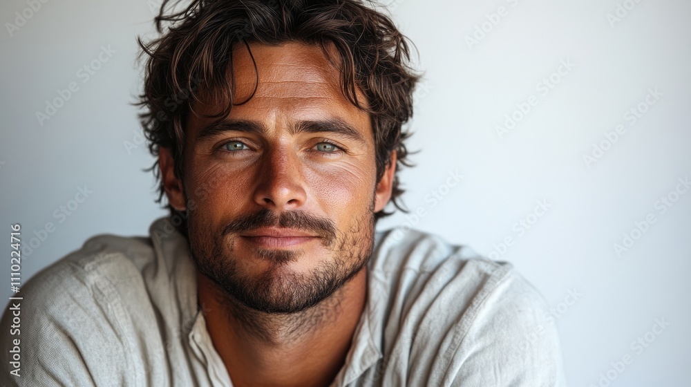 Laid back man with tousled hair and confident expression against a minimalist white backdrop showcasing casual charm and approachability Laid back man with tousled hair and confident expression against a minimalist white backdrop showcasing casual charm and approachability