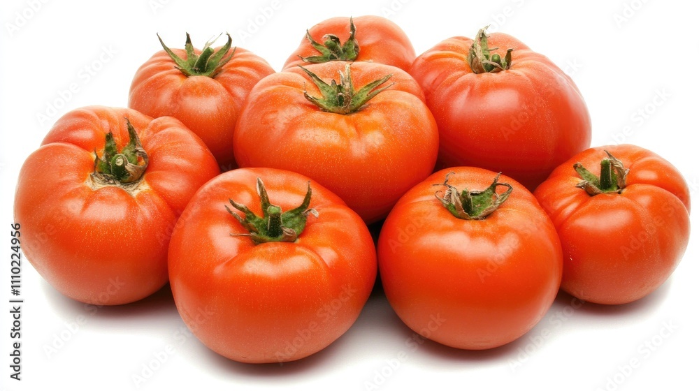 Fresh ripe red tomatoes stacked on a clean white background showcasing their vibrant color and natural beauty. Ideal for food-related designs. Fresh ripe red tomatoes stacked on a clean white background showcasing their vibrant color and natural beauty. Ideal for food-related designs.