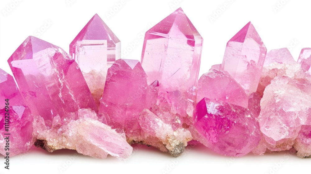 Vibrant pink crystals with sparkling facets displayed against a clean white background highlighting their natural beauty and intricate details Vibrant pink crystals with sparkling facets displayed against a clean white background highlighting their natural beauty and intricate details